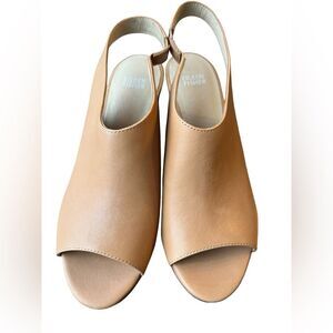 Eileen Fisher Bobbie Slingback Sandals Tan Leather Peep Toe Block Heel Size 8